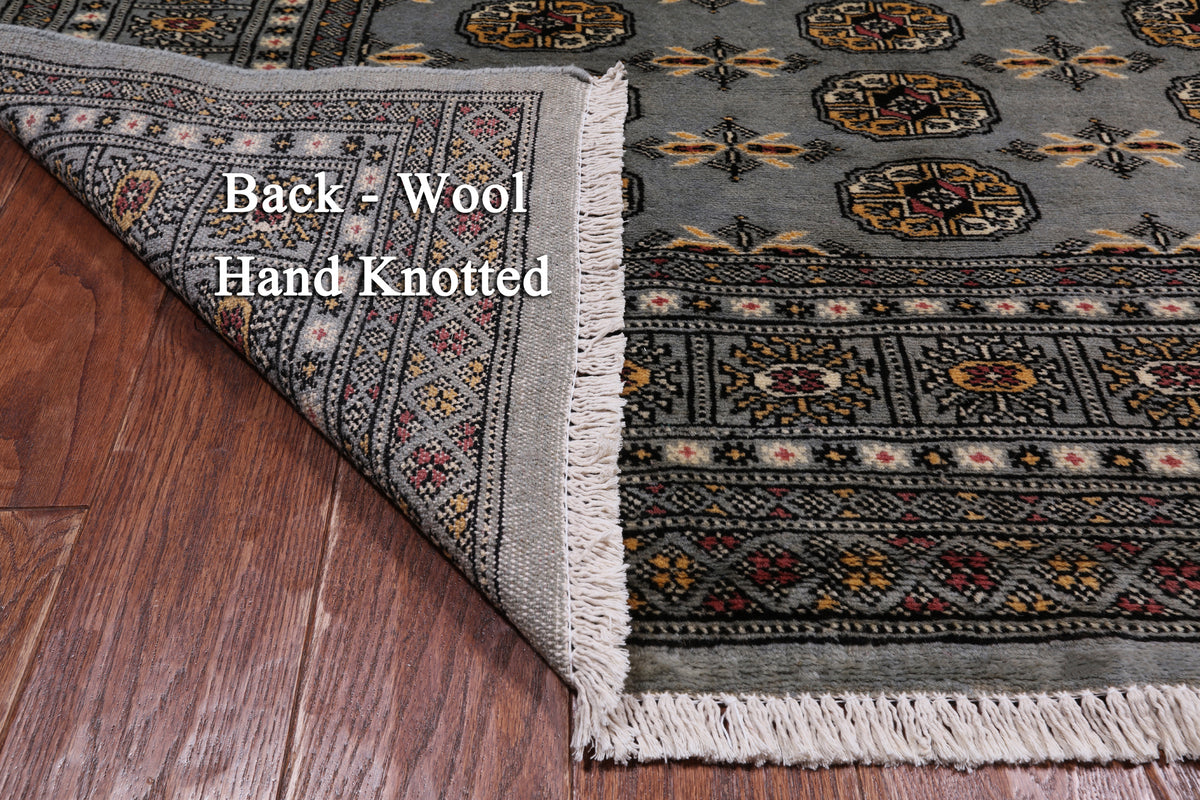 Grey Square Bokhara Hand Knotted Wool Rug - 6' 8" X 6' 0"