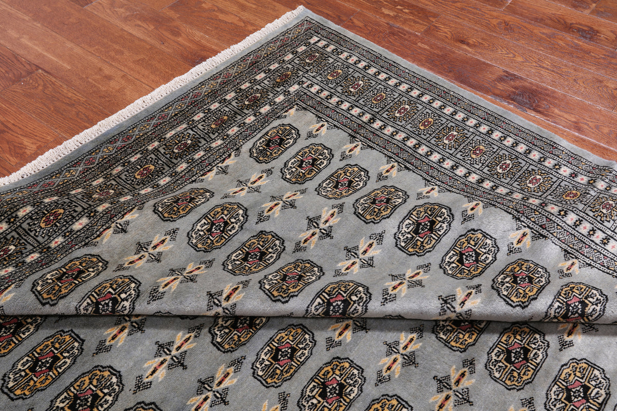 Grey Square Bokhara Hand Knotted Wool Rug - 6' 8" X 6' 0"