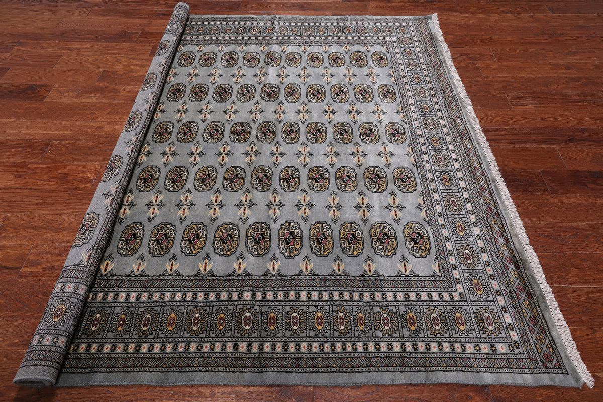 Grey Square Bokhara Hand Knotted Wool Rug - 6' 8" X 6' 0"