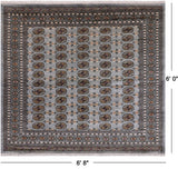 Grey Square Bokhara Hand Knotted Wool Rug - 6' 8" X 6' 0"