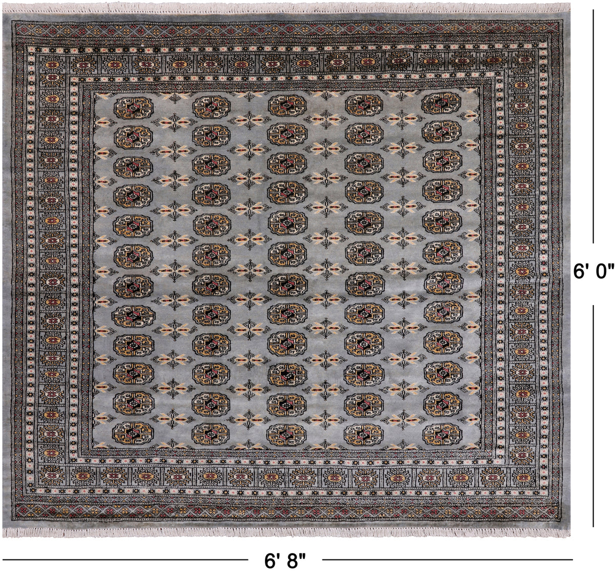 Grey Square Bokhara Hand Knotted Wool Rug - 6' 8" X 6' 0"