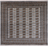 Grey Square Bokhara Hand Knotted Wool Rug - 6' 8" X 6' 0"