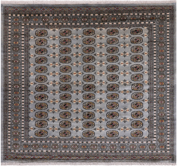 Grey Square Bokhara Hand Knotted Wool Rug - 6' 8" X 6' 0"