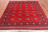 Red Square Bokhara Hand Knotted Wool Rug - 6' 7" X 7' 0"