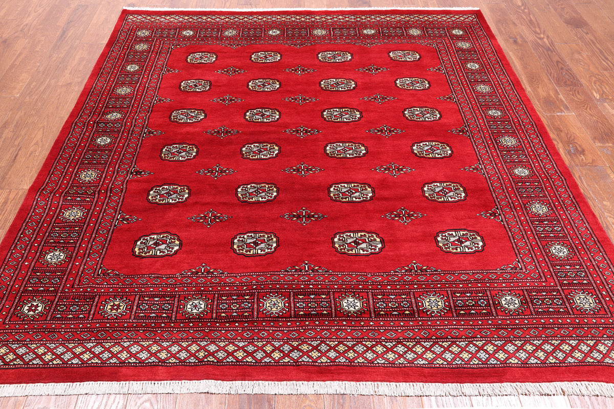 Red Square Bokhara Hand Knotted Wool Rug - 6' 7" X 7' 0"
