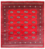 Red Square Bokhara Hand Knotted Wool Rug - 6' 7" X 7' 0"