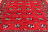 Red Square Bokhara Hand Knotted Wool Rug - 6' 7" X 7' 0"
