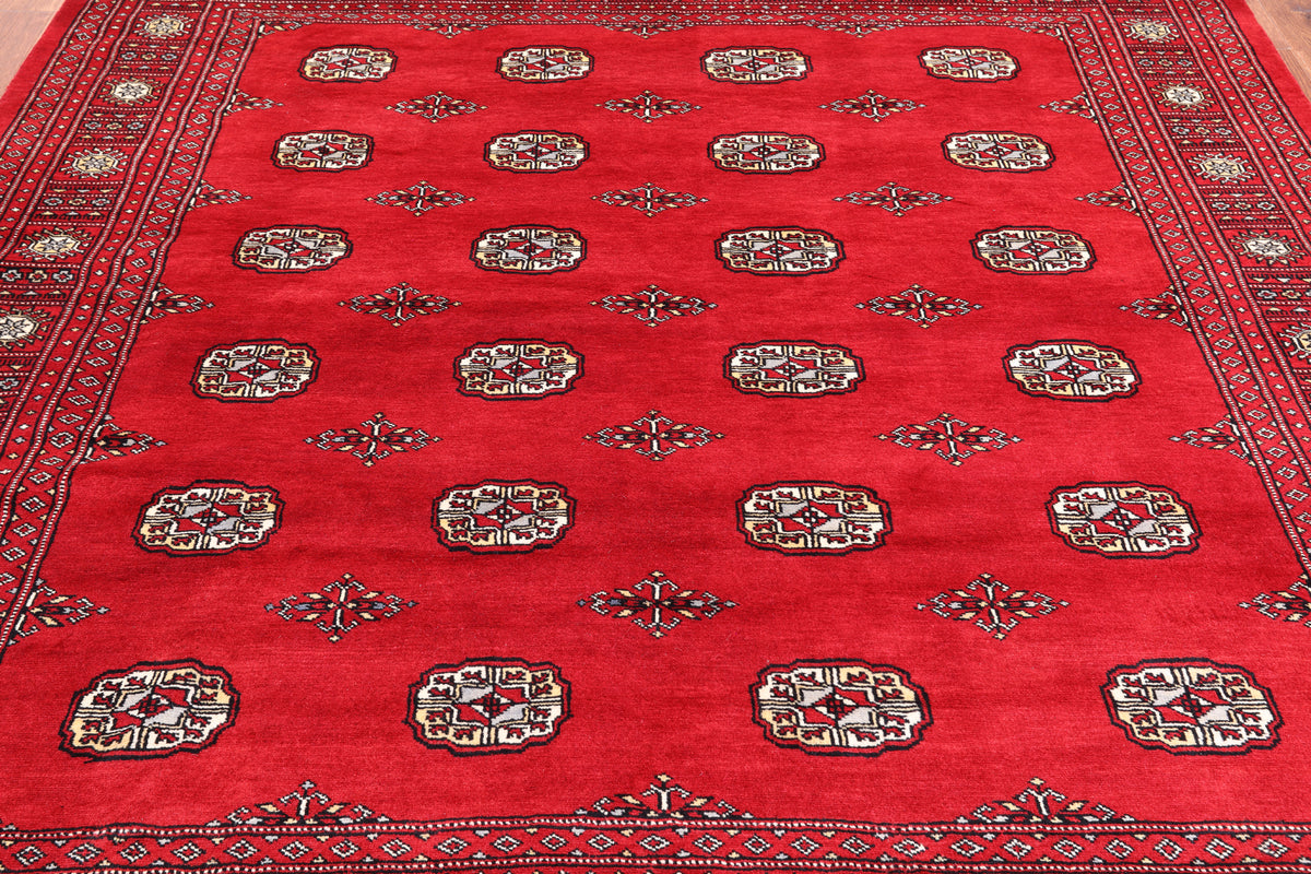 Red Square Bokhara Hand Knotted Wool Rug - 6' 7" X 7' 0"