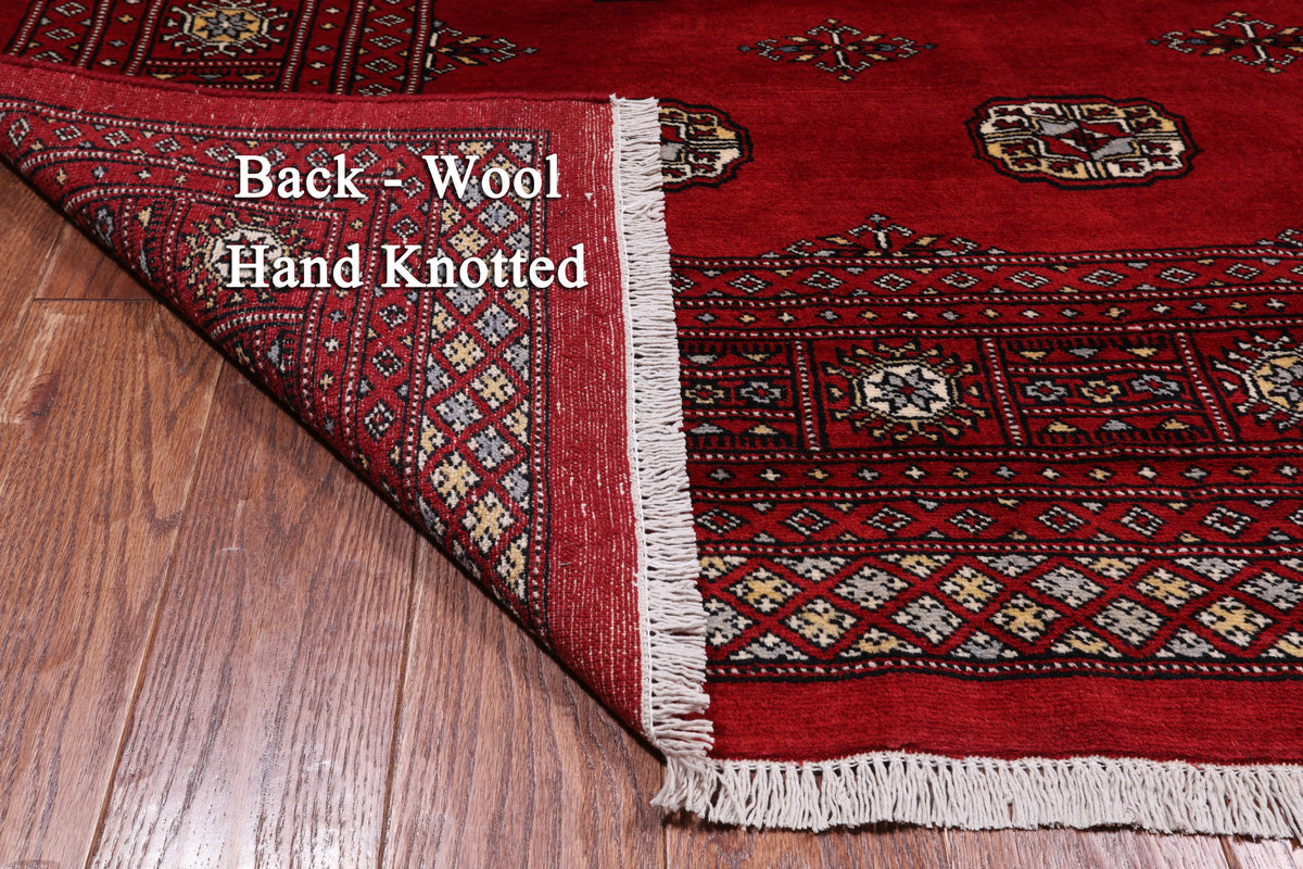Red Square Bokhara Hand Knotted Wool Rug - 6' 7" X 7' 0"