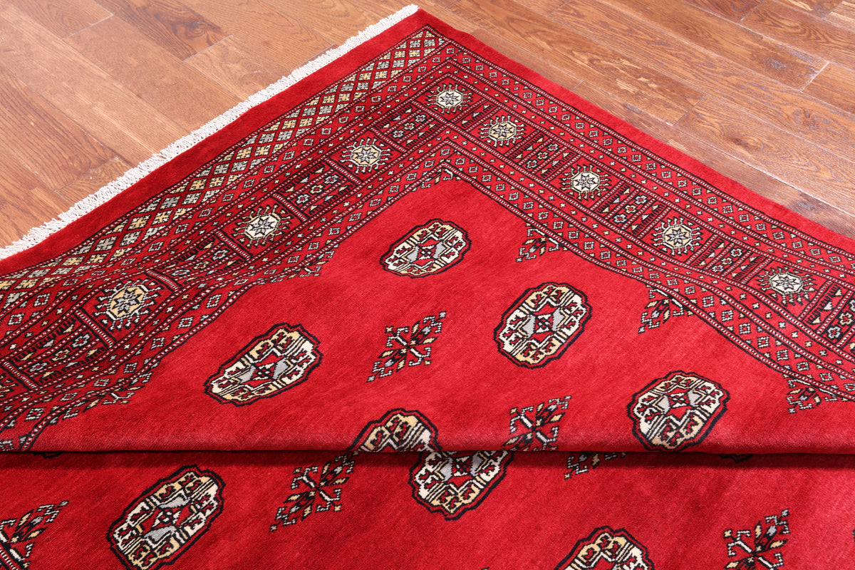 Red Square Bokhara Hand Knotted Wool Rug - 6' 7" X 7' 0"