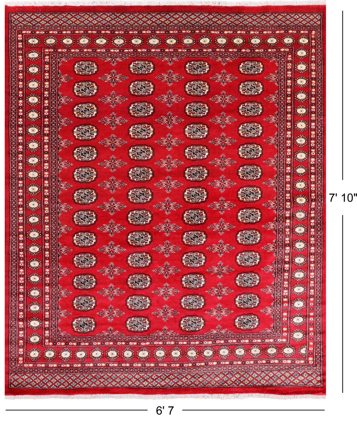 Red Bokhara Handmade Wool Rug - 6' 7" X 7' 10"