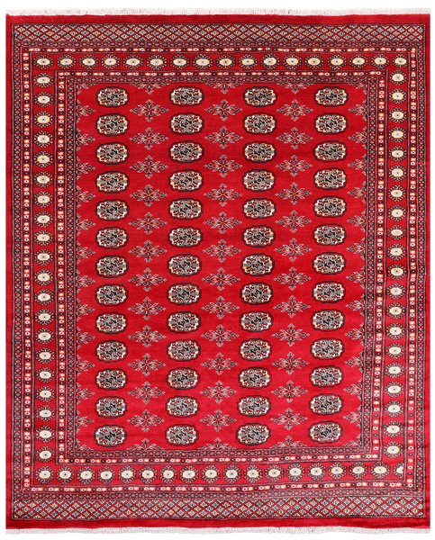 Red Bokhara Handmade Wool Rug - 6' 7" X 7' 10"