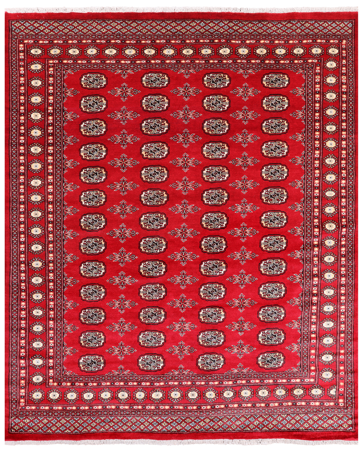 Red Bokhara Handmade Wool Rug - 6' 7" X 7' 10"