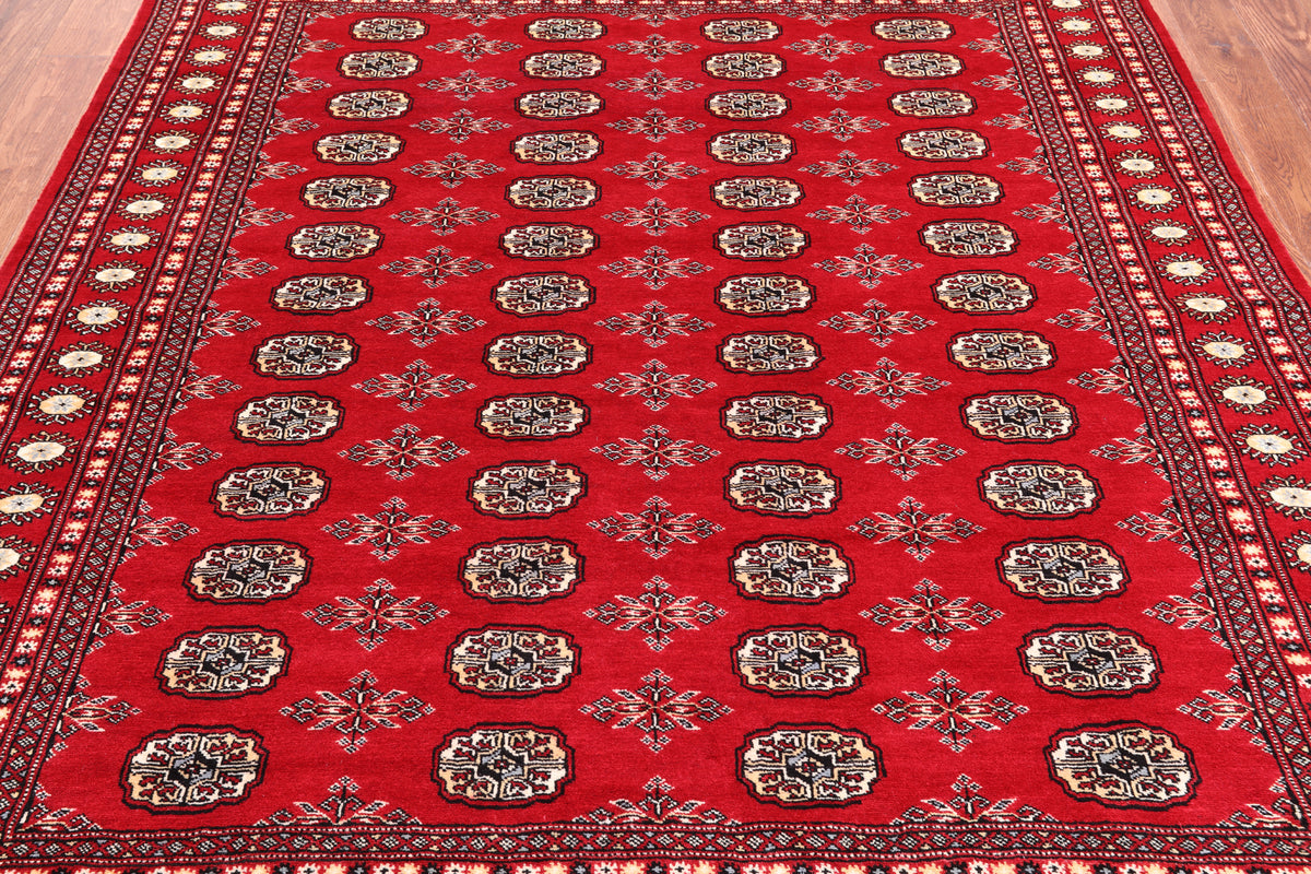 Red Bokhara Handmade Wool Rug - 6' 7" X 7' 10"