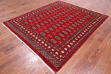 Red Bokhara Handmade Wool Rug - 6' 7" X 7' 10"
