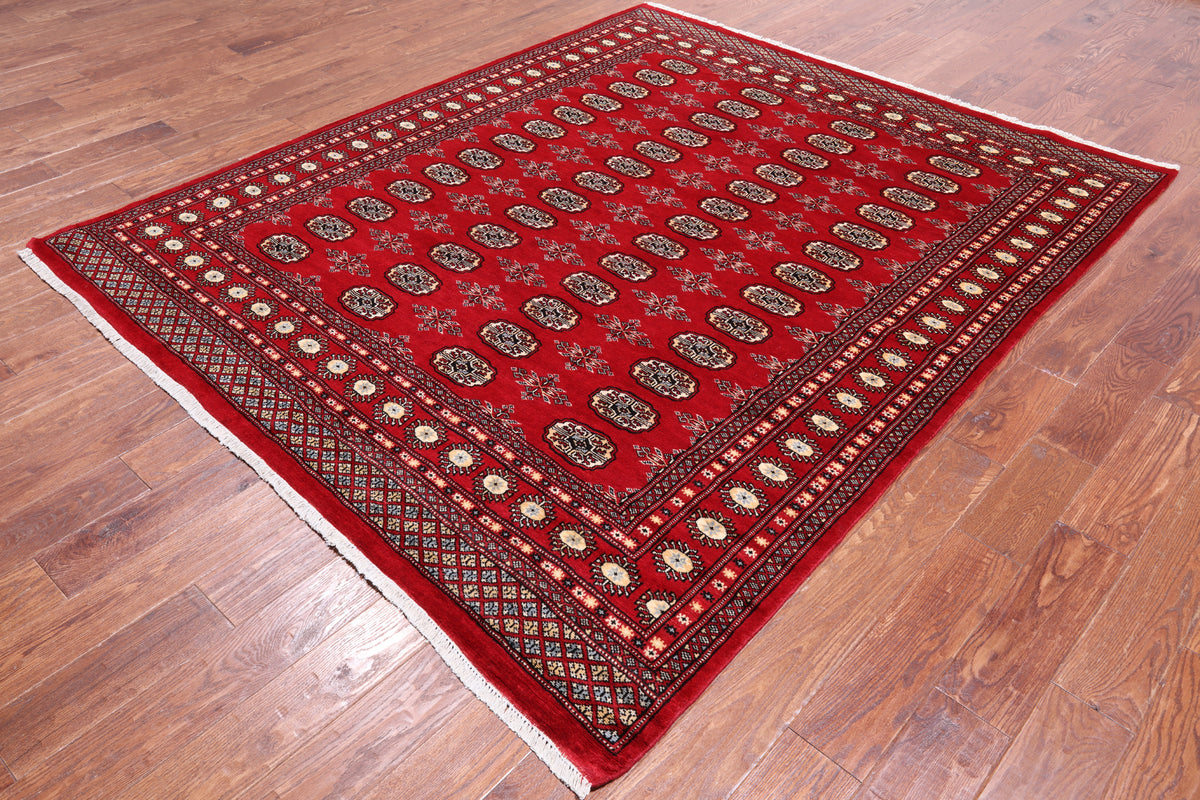 Red Bokhara Handmade Wool Rug - 6' 7" X 7' 10"