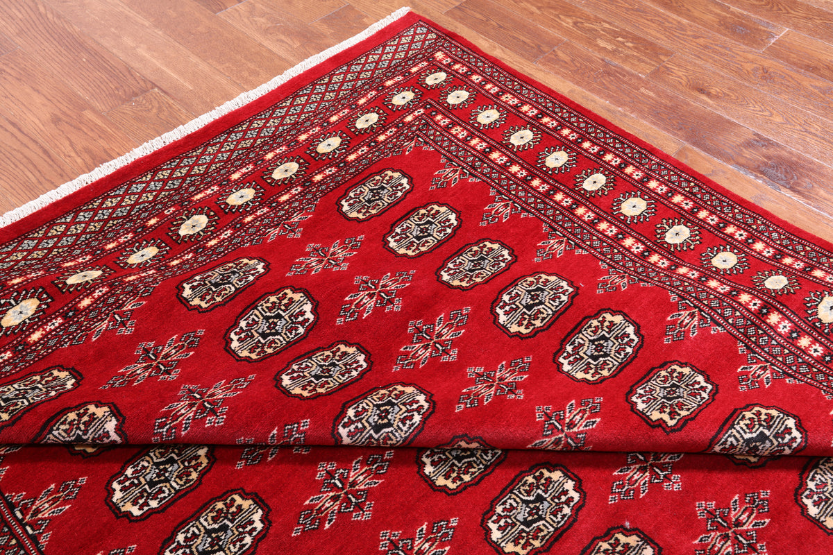 Red Bokhara Handmade Wool Rug - 6' 7" X 7' 10"