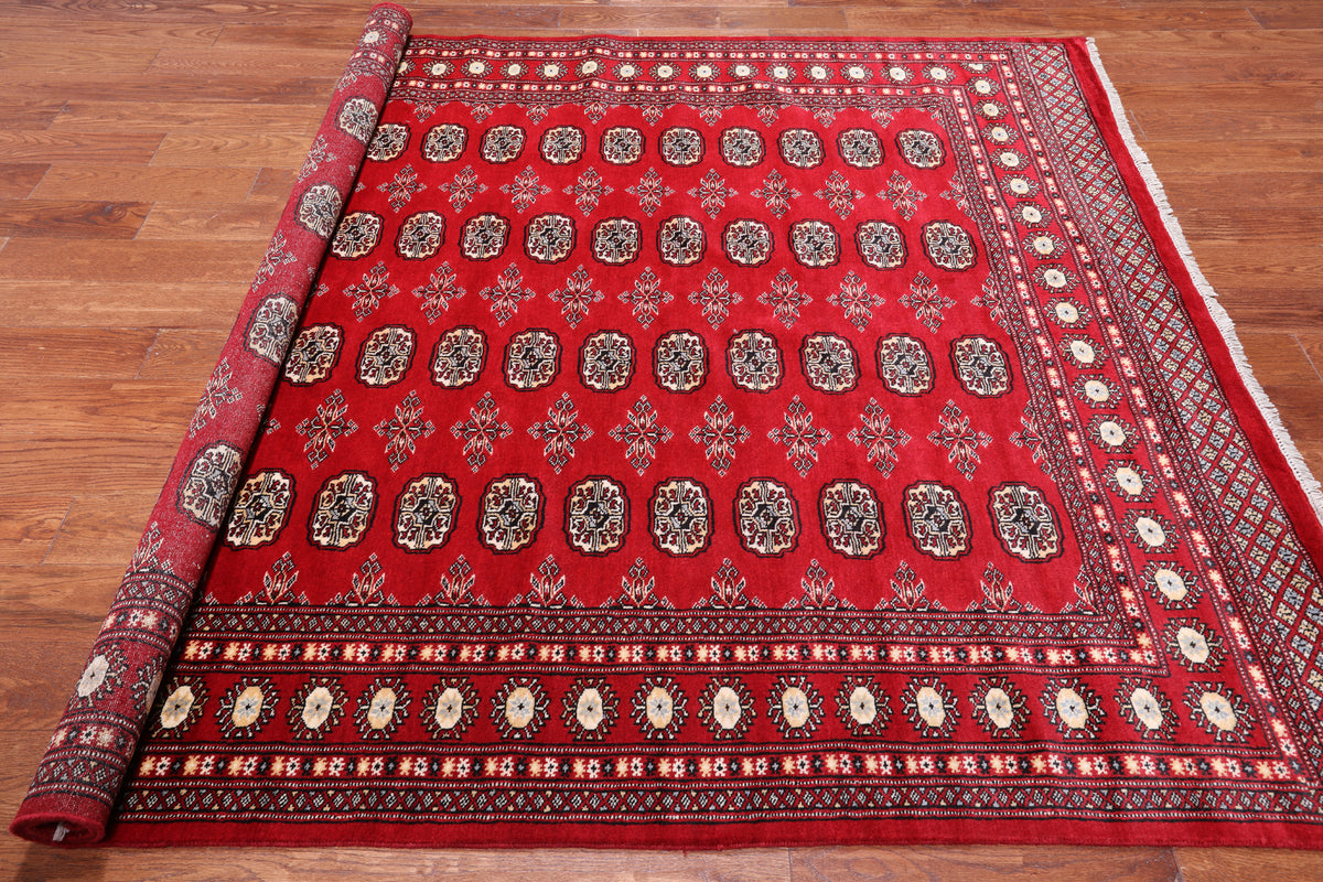 Red Bokhara Handmade Wool Rug - 6' 7" X 7' 10"