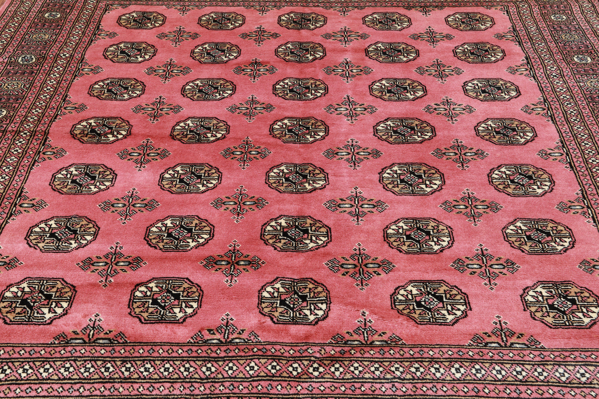 Pink Square Bokhara Hand Knotted Wool Rug - 6' 8" X 6' 8"