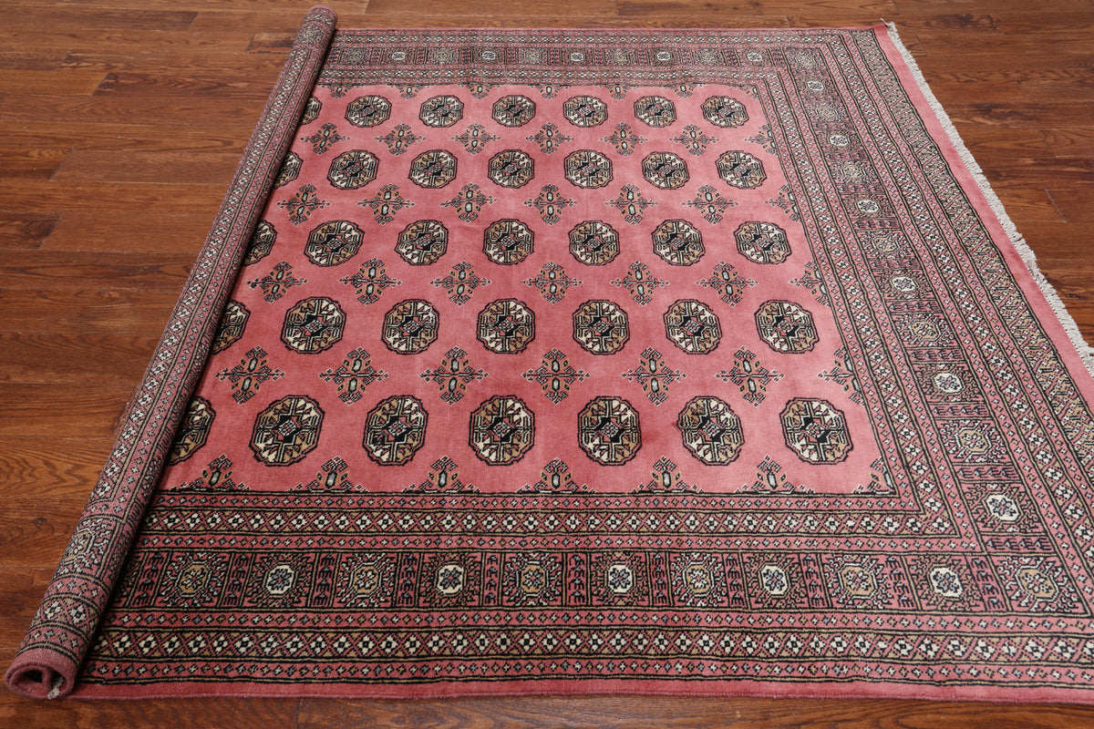 Pink Square Bokhara Hand Knotted Wool Rug - 6' 8" X 6' 8"