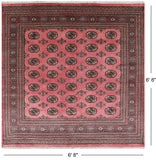 Pink Square Bokhara Hand Knotted Wool Rug - 6' 8" X 6' 8"