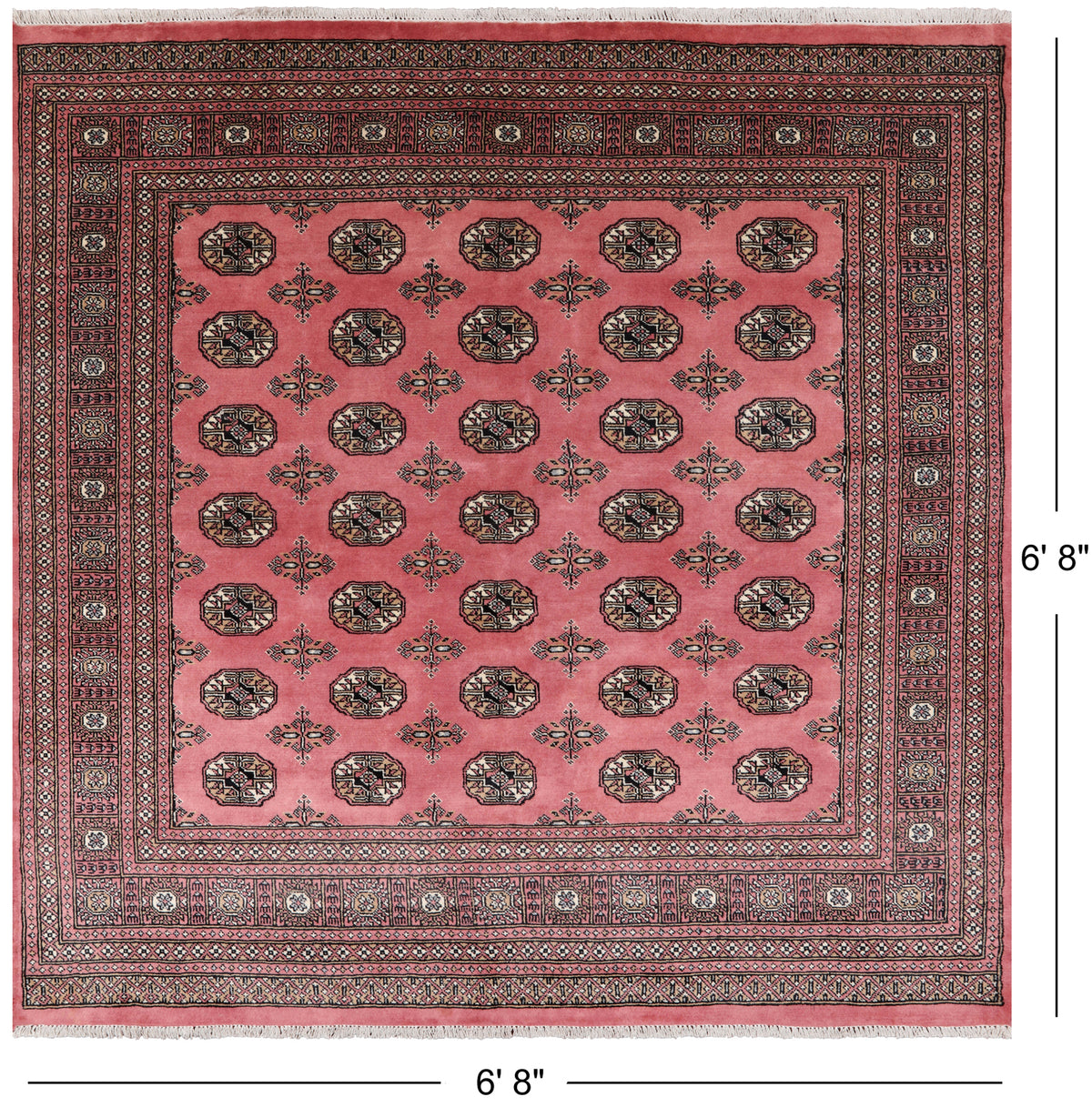 Pink Square Bokhara Hand Knotted Wool Rug - 6' 8" X 6' 8"