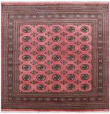 Pink Square Bokhara Hand Knotted Wool Rug - 6' 8" X 6' 8"