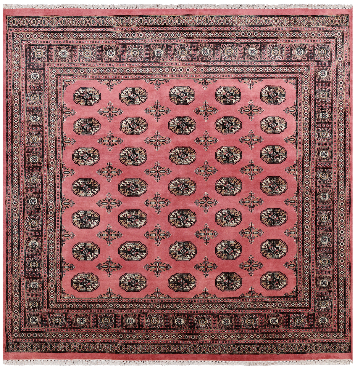 Pink Square Bokhara Hand Knotted Wool Rug - 6' 8" X 6' 8"