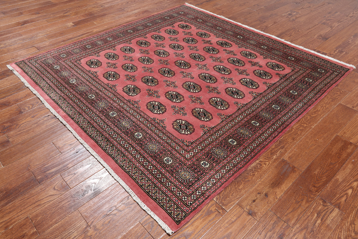 Pink Square Bokhara Hand Knotted Wool Rug - 6' 8" X 6' 8"