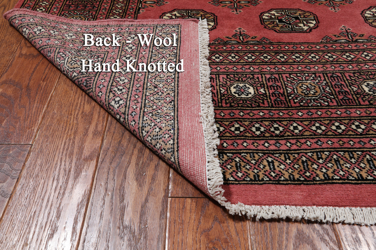 Pink Square Bokhara Hand Knotted Wool Rug - 6' 8" X 6' 8"