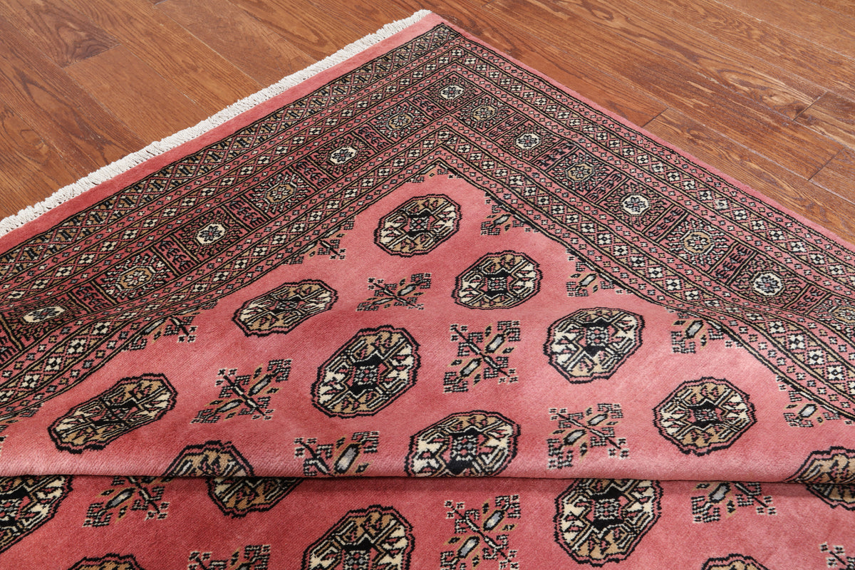 Pink Square Bokhara Hand Knotted Wool Rug - 6' 8" X 6' 8"