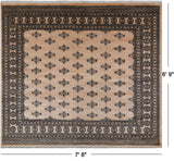 Beige Bokhara Hand-Knotted Wool Rug - 7' 8" X 6' 9"