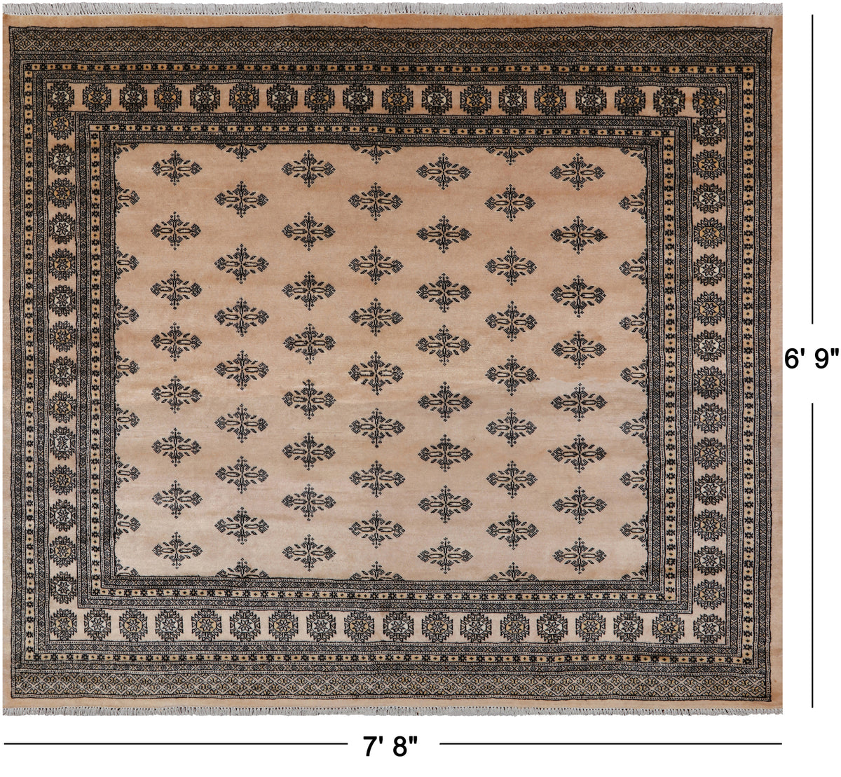 Beige Bokhara Hand-Knotted Wool Rug - 7' 8" X 6' 9"