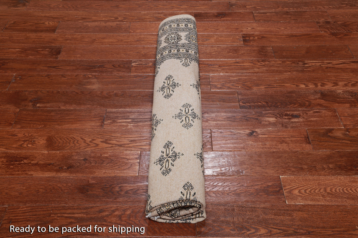 Beige Bokhara Hand-Knotted Wool Rug - 7' 8" X 6' 9"