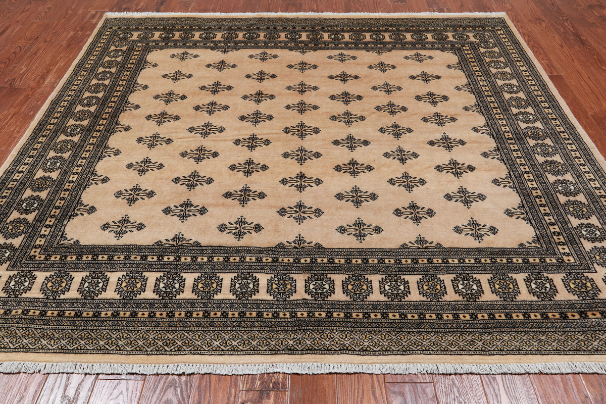 Beige Bokhara Hand-Knotted Wool Rug - 7' 8" X 6' 9"