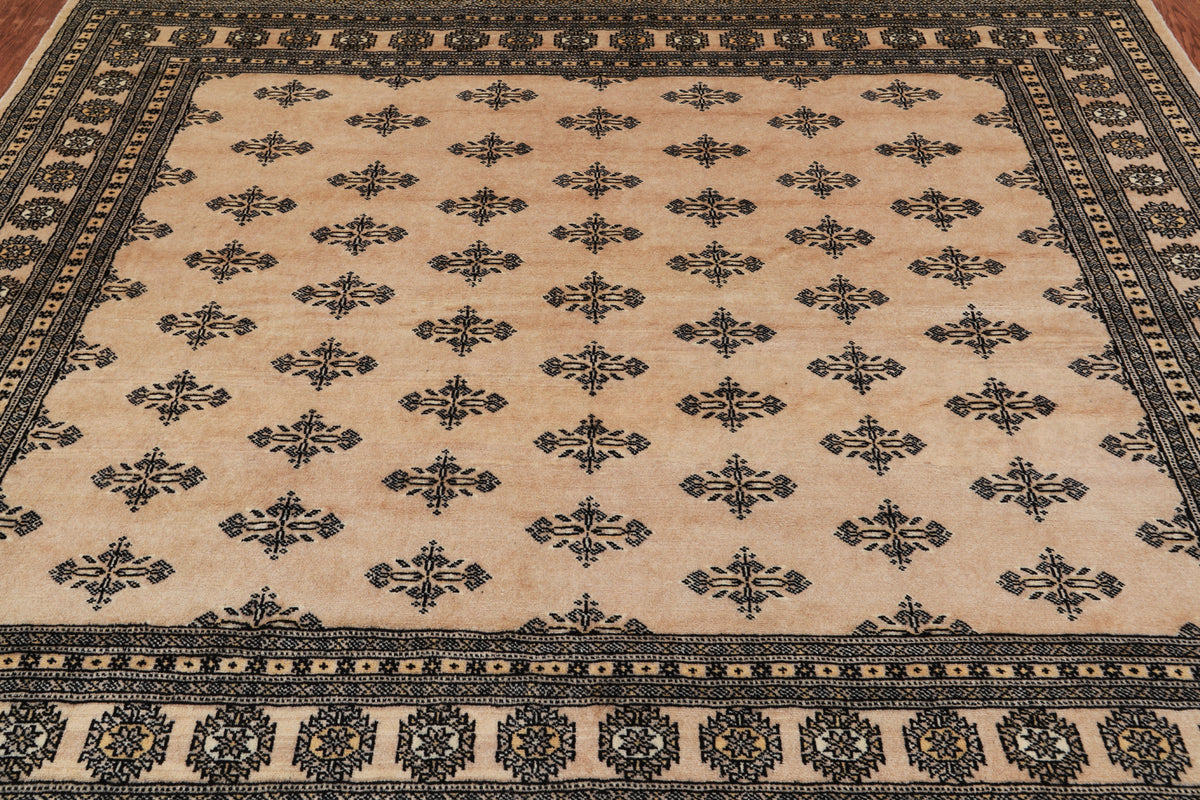 Beige Bokhara Hand-Knotted Wool Rug - 7' 8" X 6' 9"