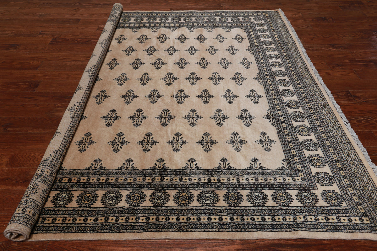 Beige Bokhara Hand-Knotted Wool Rug - 7' 8" X 6' 9"