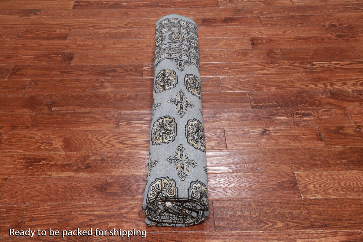 Grey Square Bokhara Handmade Wool Rug - 8' 2" X 8' 2"