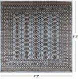 Grey Square Bokhara Handmade Wool Rug - 8' 2" X 8' 2"