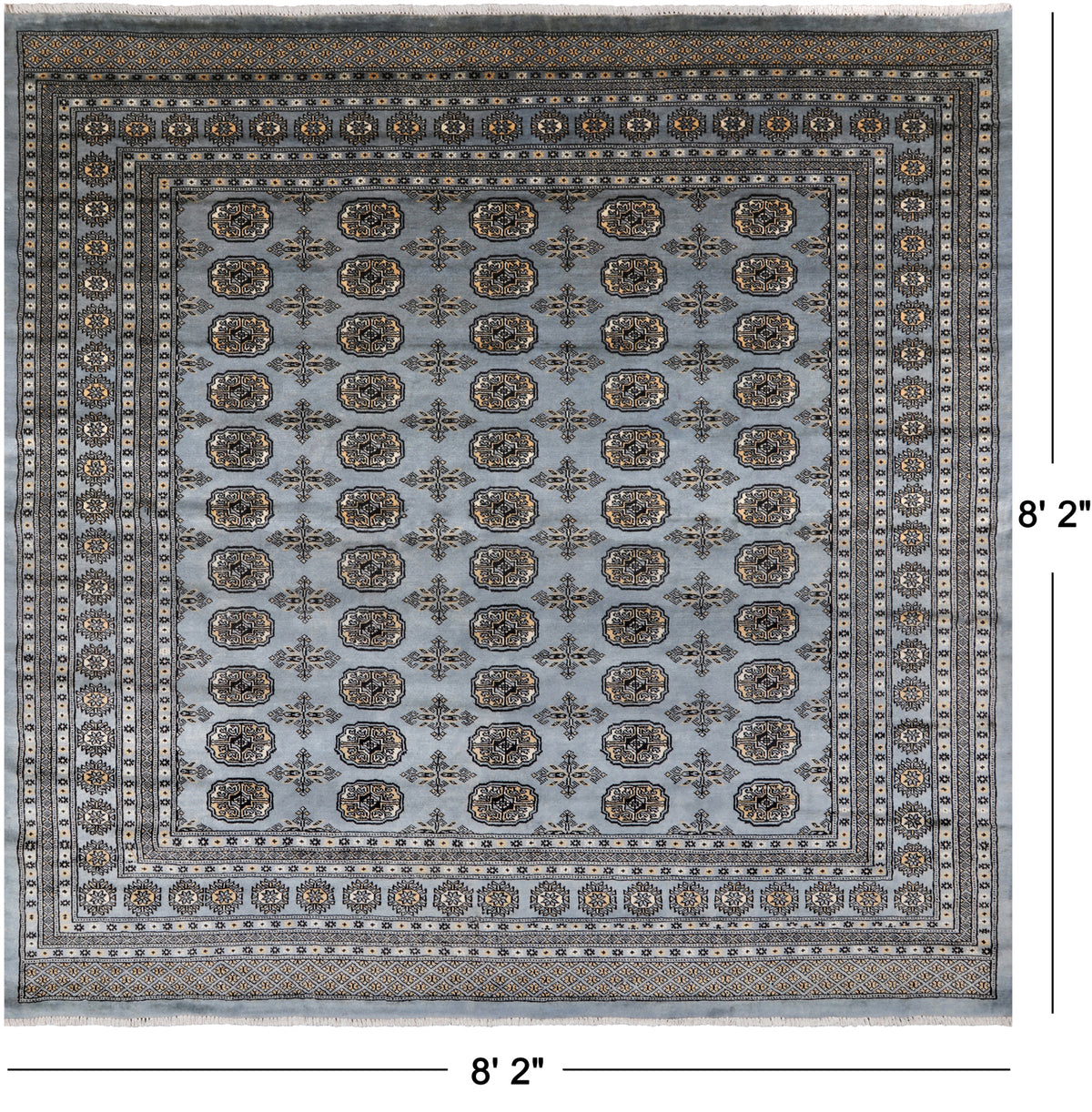 Grey Square Bokhara Handmade Wool Rug - 8' 2" X 8' 2"