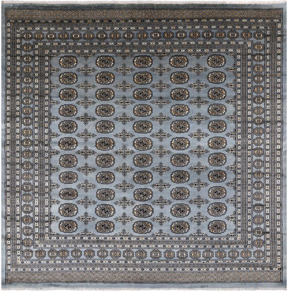 Grey Square Bokhara Handmade Wool Rug - 8' 2" X 8' 2"
