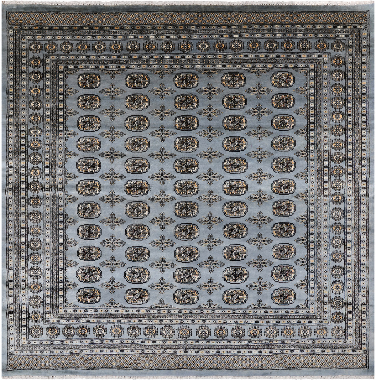 Grey Square Bokhara Handmade Wool Rug - 8' 2" X 8' 2"