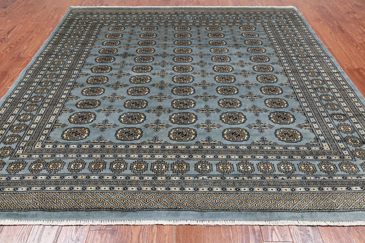 Grey Square Bokhara Handmade Wool Rug - 8' 2" X 8' 2"