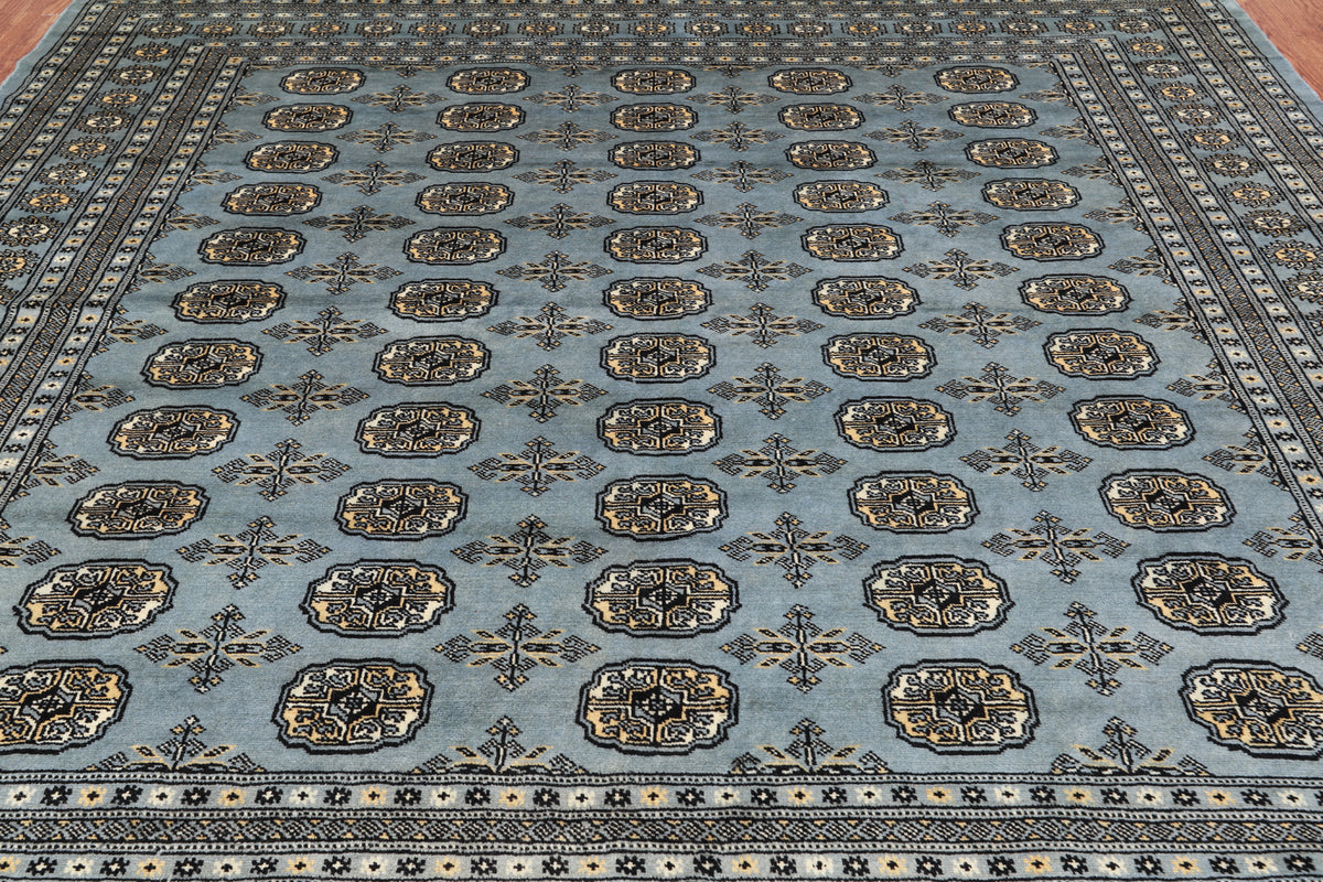 Grey Square Bokhara Handmade Wool Rug - 8' 2" X 8' 2"