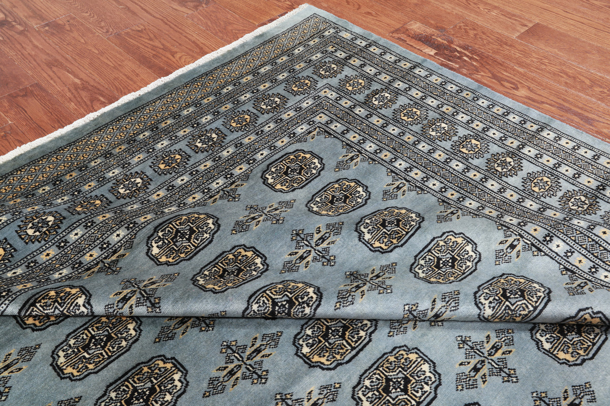 Grey Square Bokhara Handmade Wool Rug - 8' 2" X 8' 2"