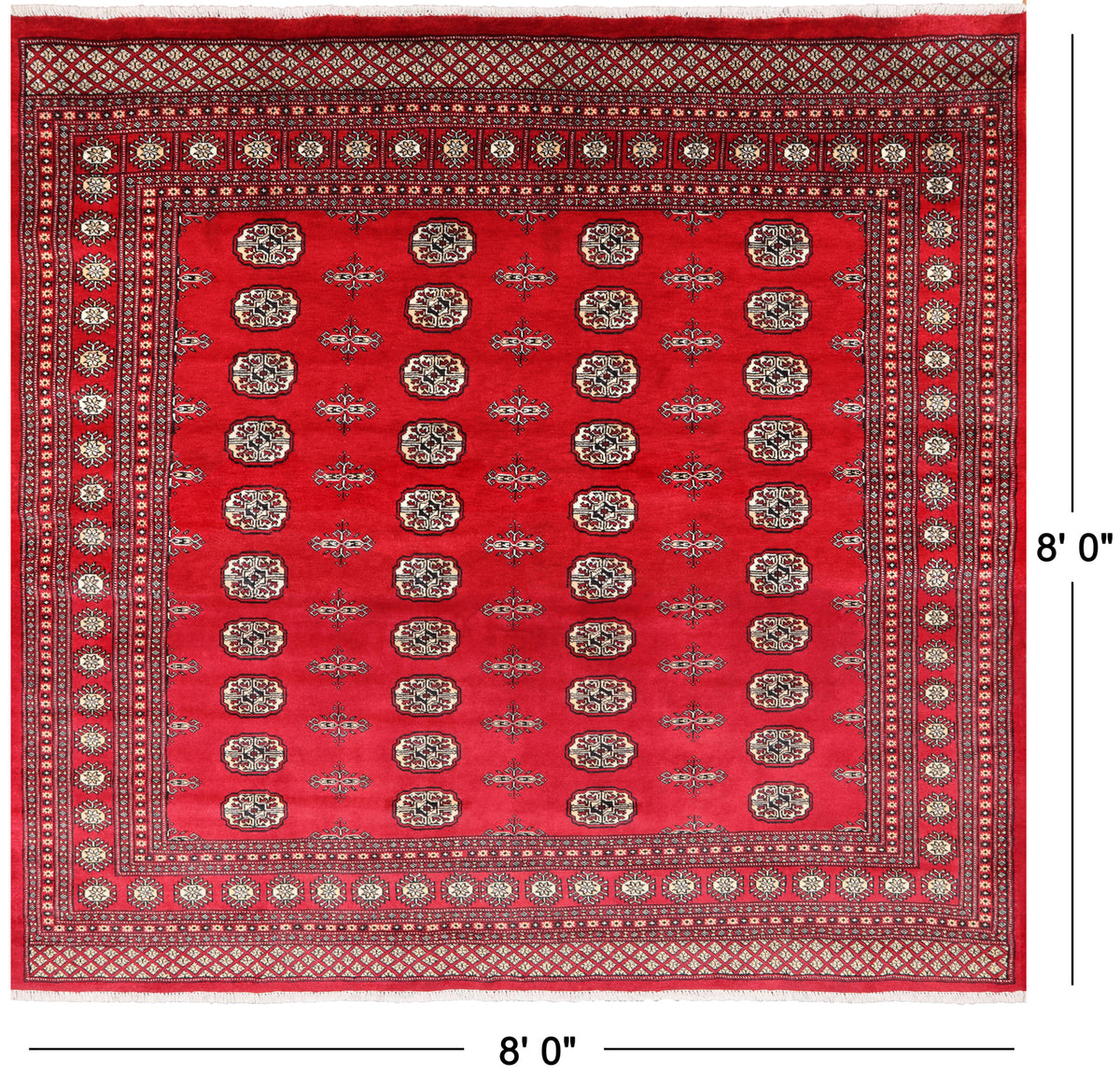 Red Square Bokhara Handmade Wool Rug - 8' 0" X 8' 0"