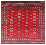 Red Square Bokhara Handmade Wool Rug - 8' 0" X 8' 0"