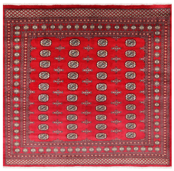 Red Square Bokhara Handmade Wool Rug - 8' 0" X 8' 0"