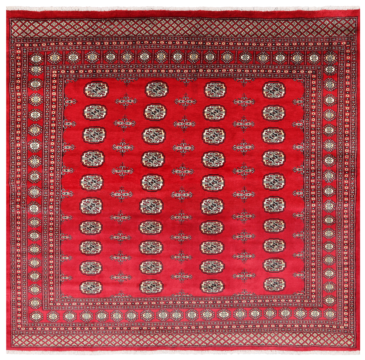 Red Square Bokhara Handmade Wool Rug - 8' 0" X 8' 0"