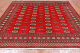 Red Square Bokhara Handmade Wool Rug - 8' 0" X 8' 0"